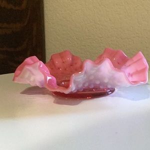 VTG Fenton cranberry opalescence hobnail bon bon candy dish